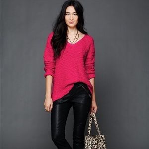 Free People Red Shaggy Knit Pullover